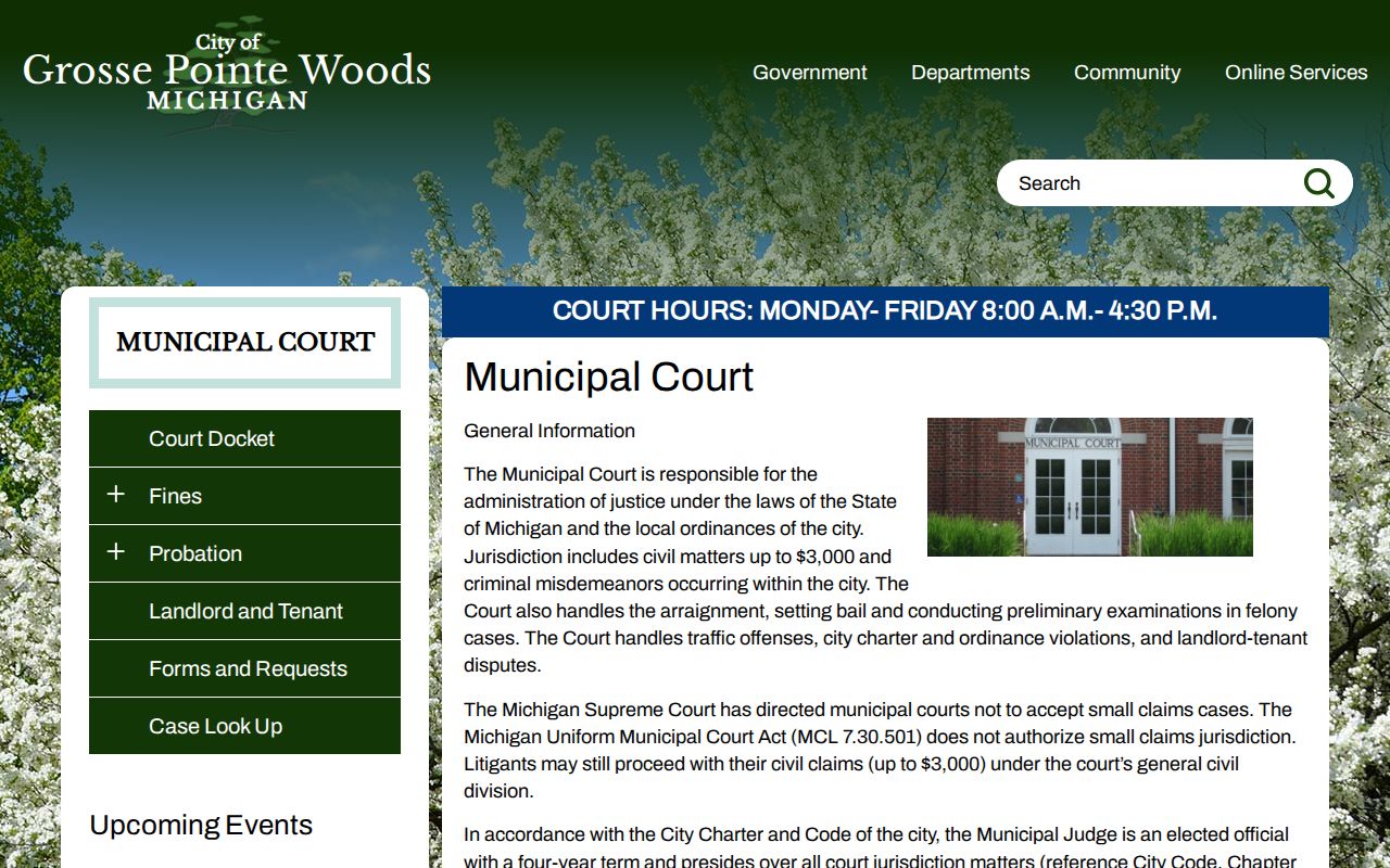 Michigan municipal court warrant process: a local court page with process and contact links