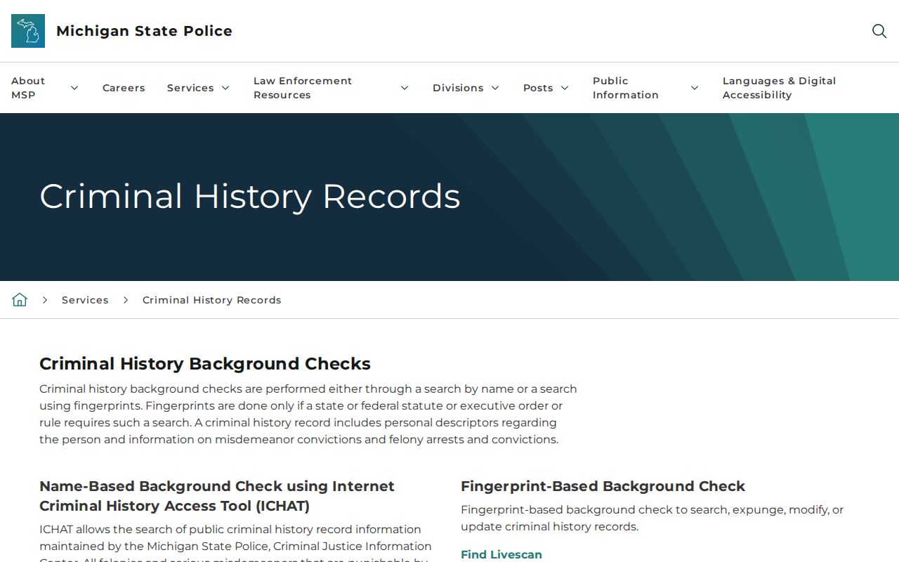 Michigan warrant search limit: MSP ICHAT states that warrant data are unavailable