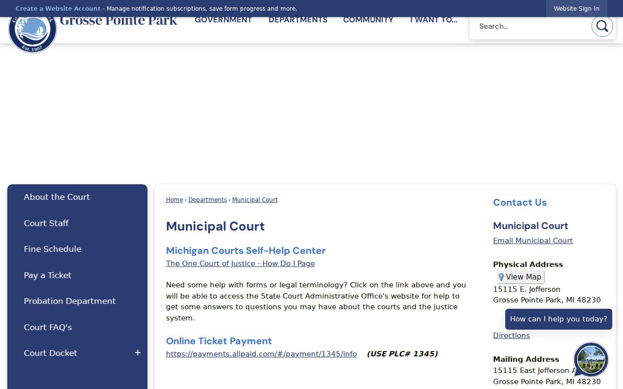 Michigan municipal court warrant process: local court contact and public instructions