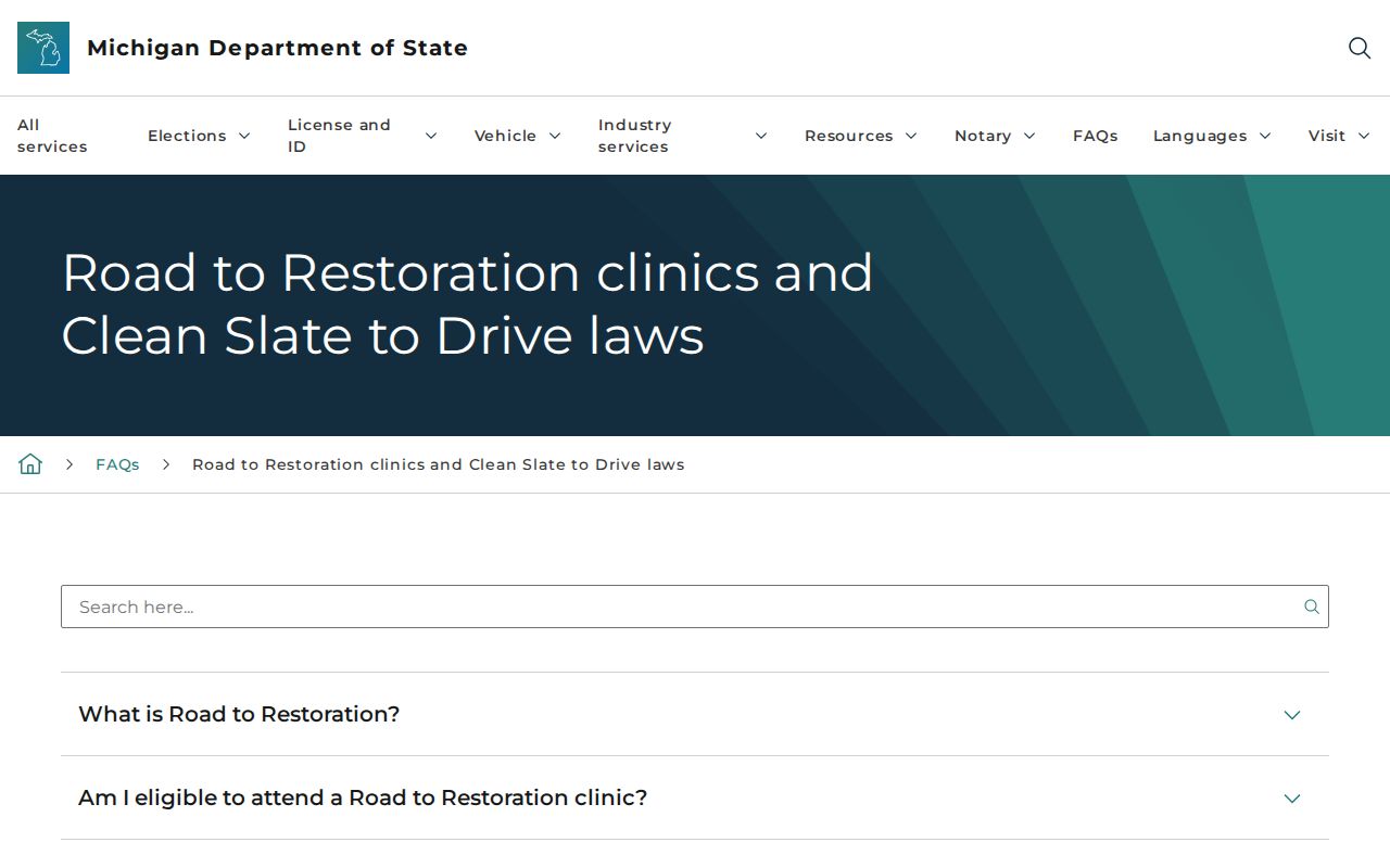 Michigan traffic warrant context: Secretary of State license-suspension and restoration guidance
