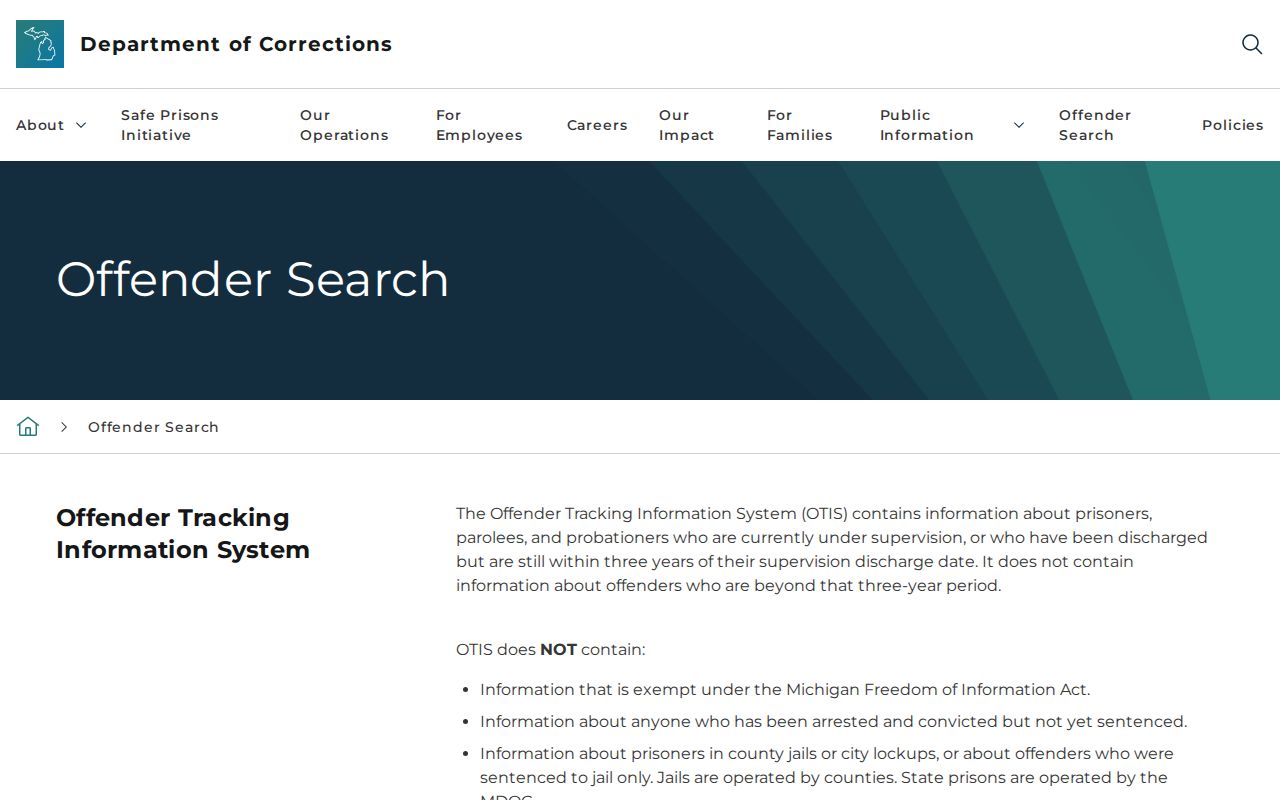 Michigan warrant records reference showing MDOC's OTIS scope explanation