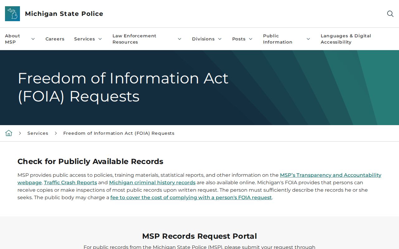 Michigan warrant record request: MSP FOIA portal access and sign-in instructions